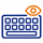Blue keyboard keylogger malware icon with an eye symbola