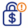 Blue ransomware malware icon showing a locked dollar symbol